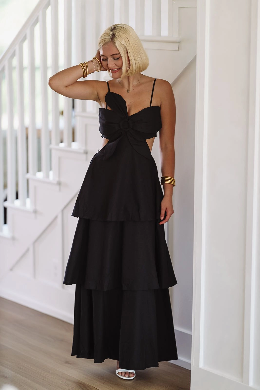 Flower on Top Maxi Dress - Black Friction Resistant Edges