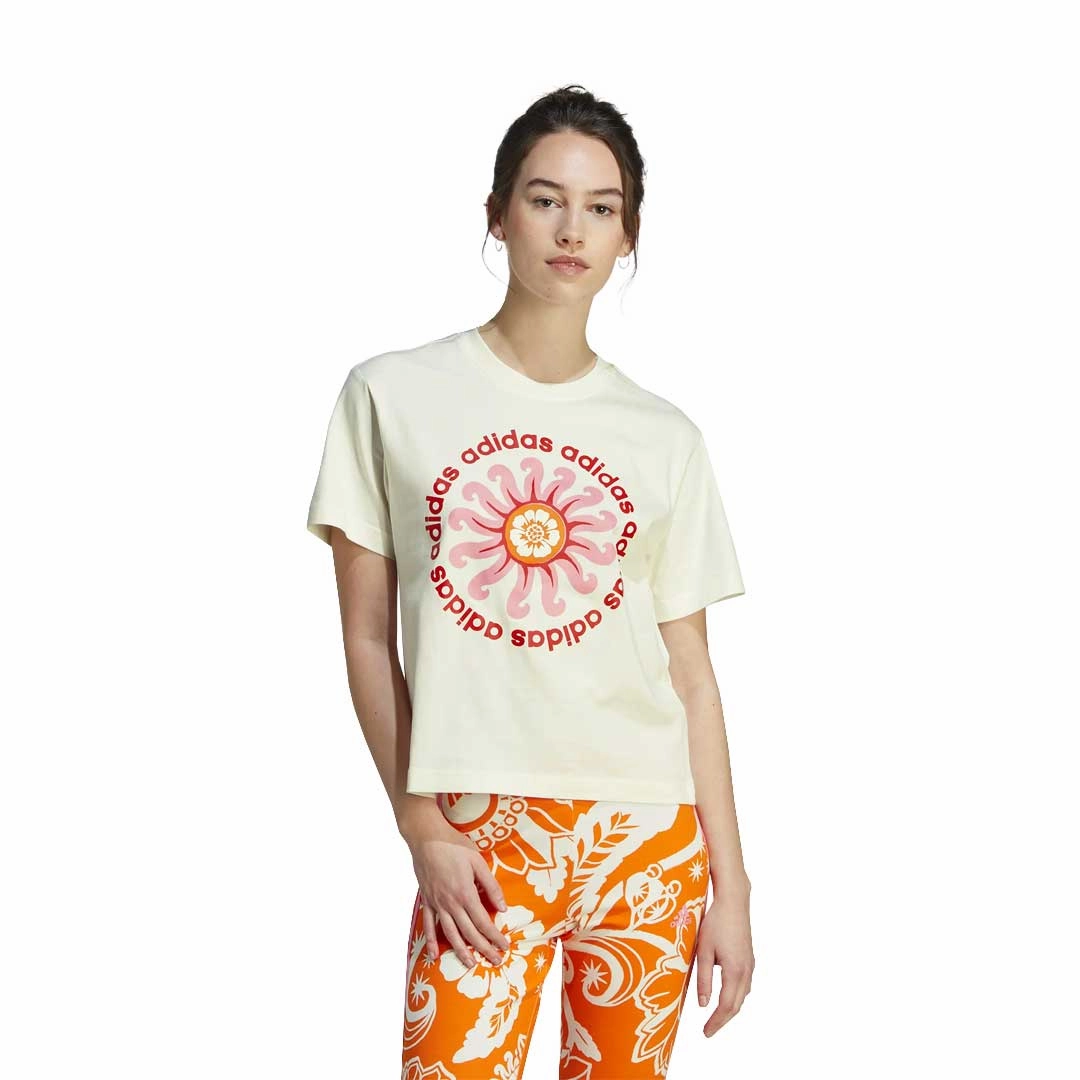 Commuter Friendly Look High Visibility Trims adidas - Women's adidas x Farm Rio Graphic T-Shirt (IM2391)