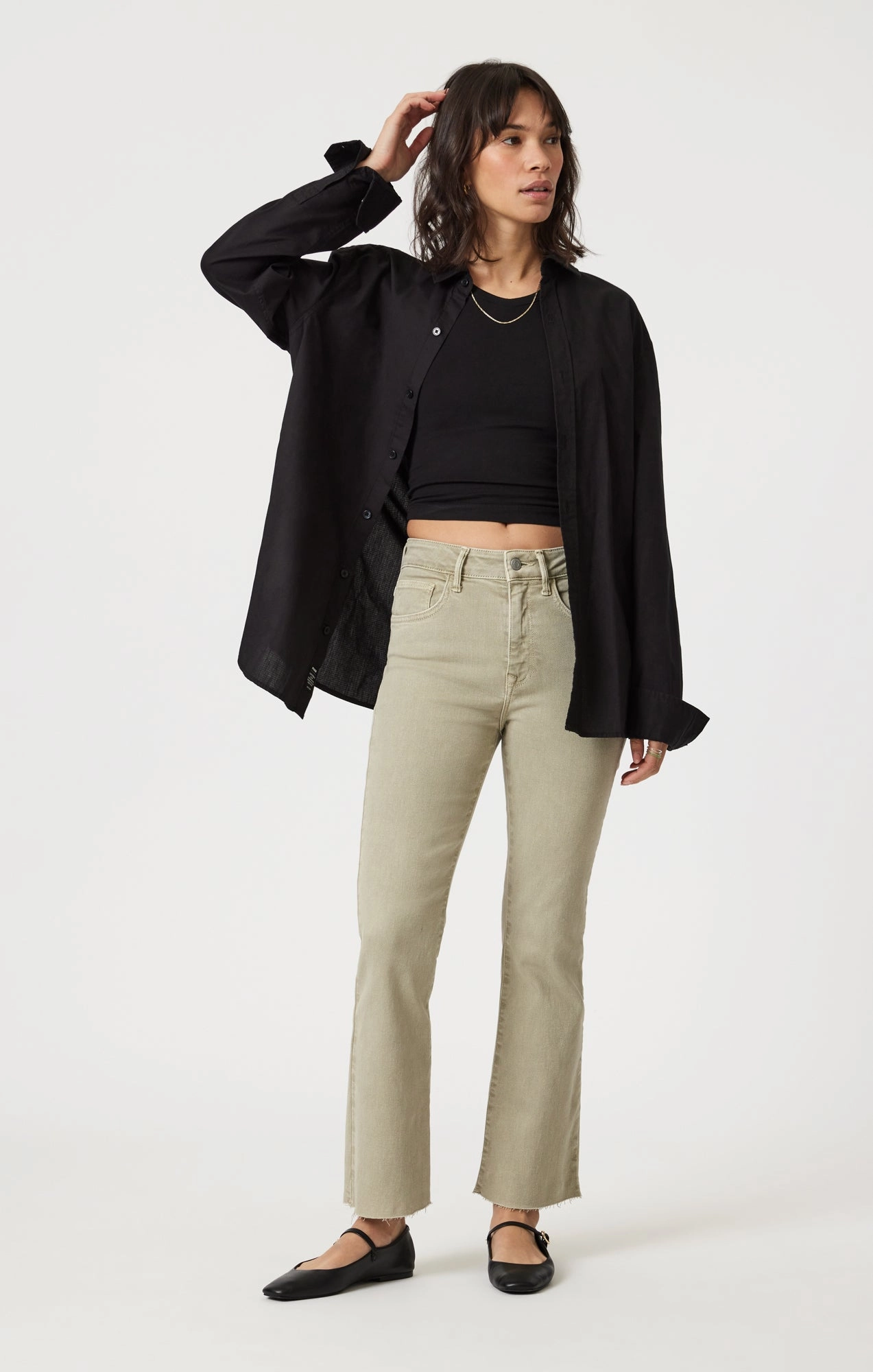 ANIKA CROPPED FLARE IN GREEN FLEX BLUE Non Fading Technology