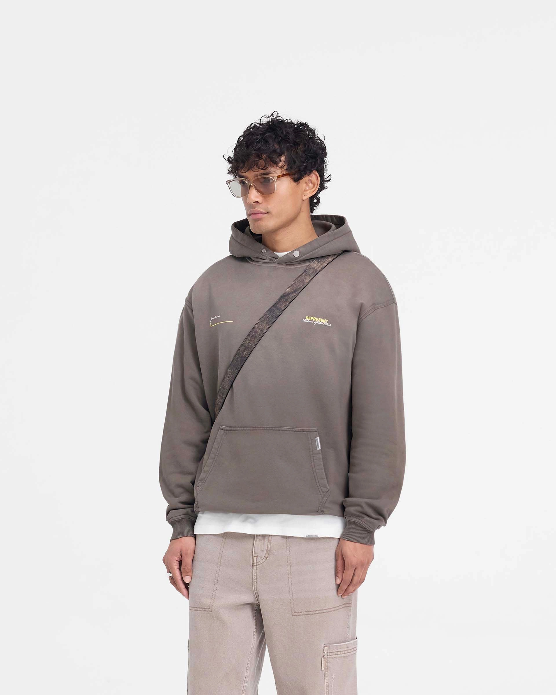 Patron Of The Club Hoodie - Washed Olive checkered pattern