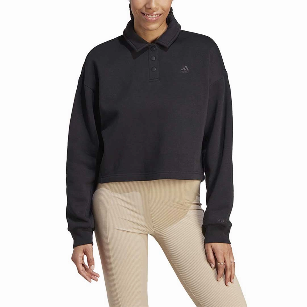 Modern Street Seamless Shoulder Construction adidas - Women's All SZN Fleece Graphic Polo Sweatshirt (IL1514)