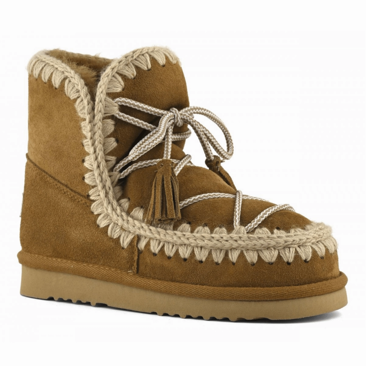Wear resistant Seamless Interior Construction MOU Women's Eskimo 18 Scoubidou Lace Cognac Suede