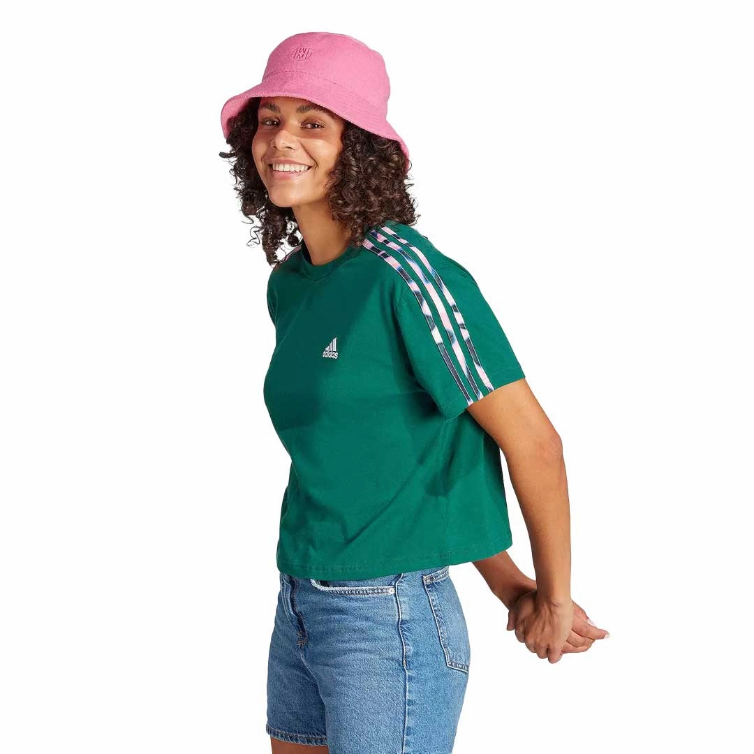 Flexible Waistband Light Diffusing Fabric adidas - Women's Vibrant Print 3-Stripes Cotton Crop T-Shirt (IL5869)