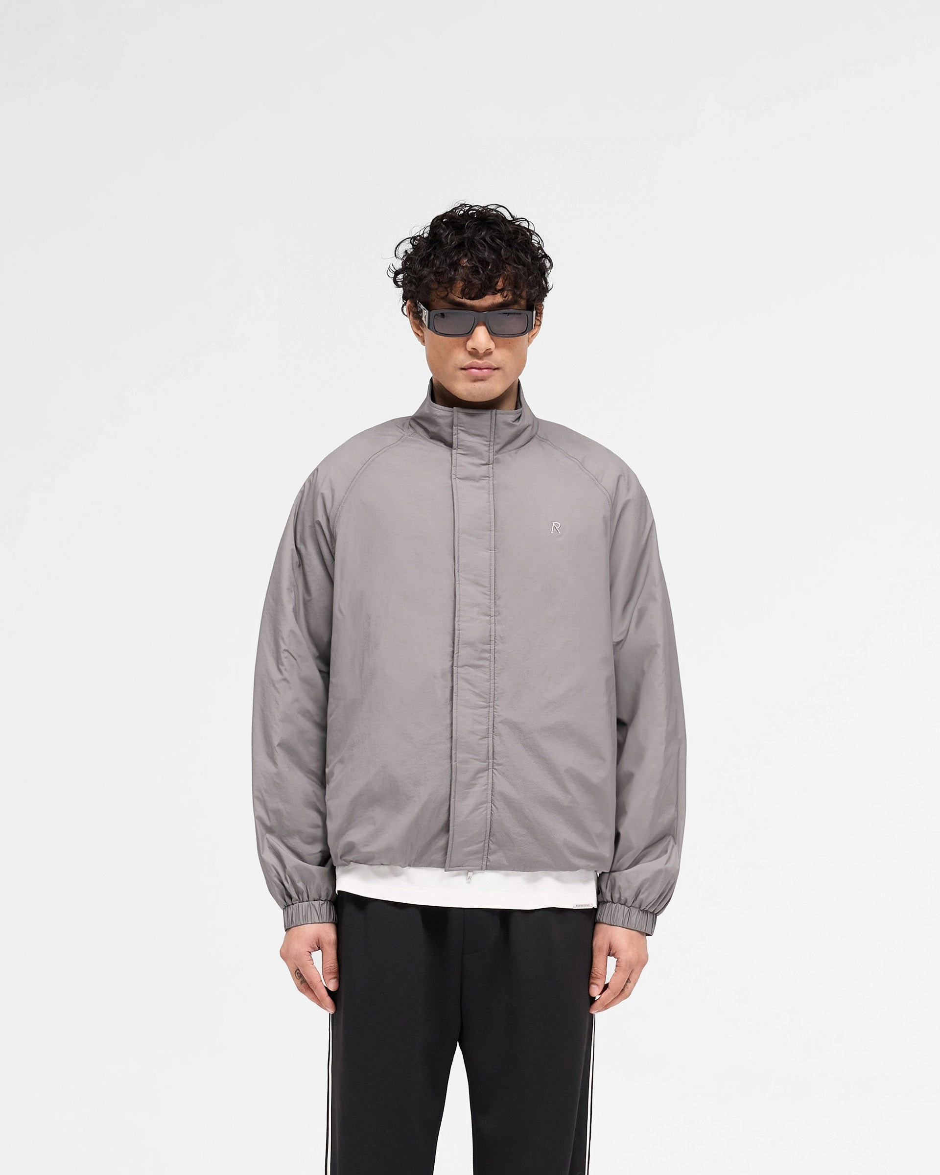 Oversized style Zippered Vents Funnel Neck Jacket - Stone