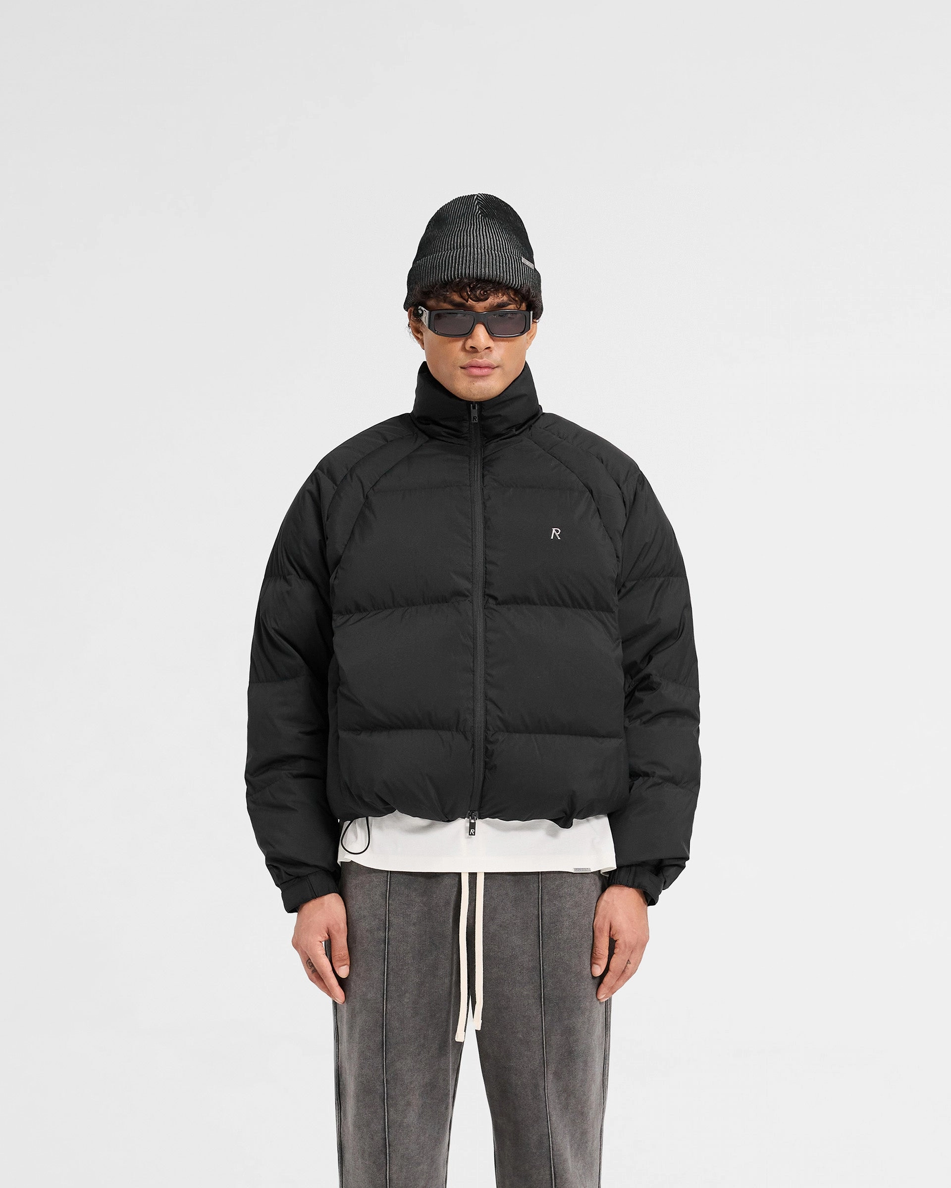 Funnel Neck Puffer - Black Two Tone Design Softshell Material