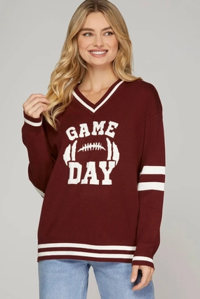 Game Day Football Garnet/White Sweater Top MultiFunctionalDesign