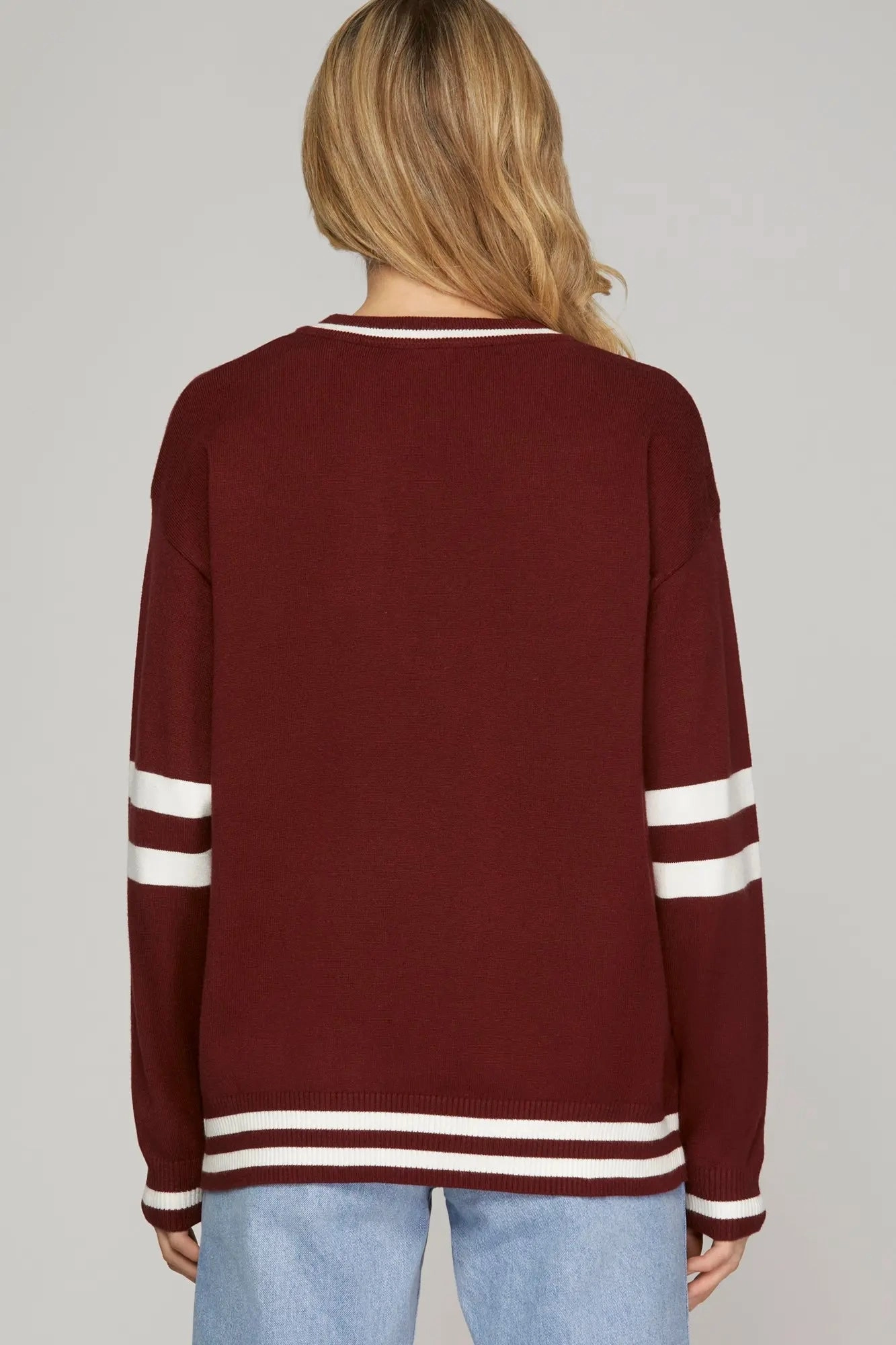 Recycled Material Blend Game Day Football Garnet/White Sweater Top