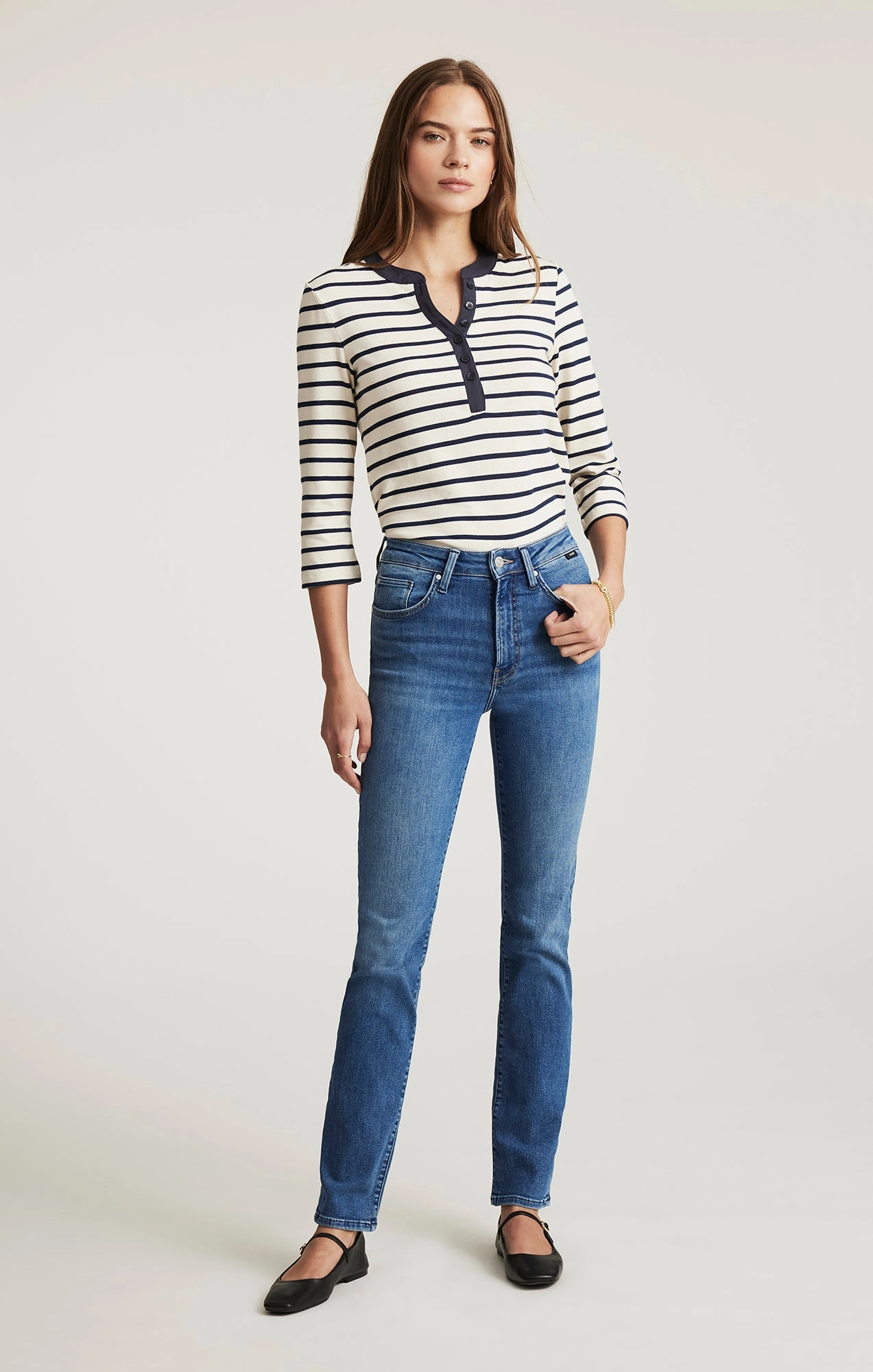 KENDRA STRAIGHT LEG IN MID BRUSHED FLEX BLUE Neutral Base Neutral Fabric