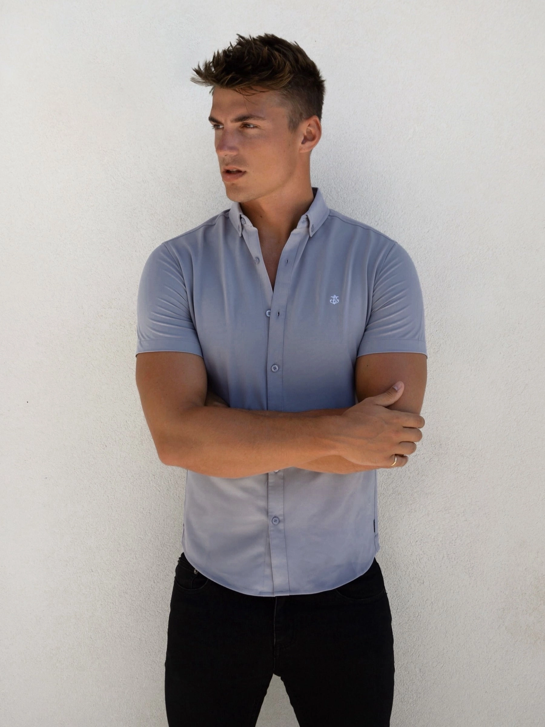 Navarra Short Sleeve Shirt - Pale Lilac Non Restrictive Fit Sustainable Dye Process