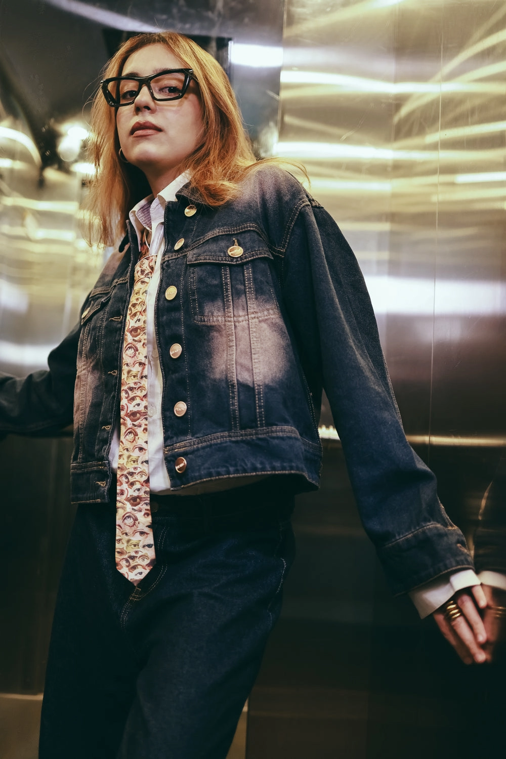 Gleam Blue Denim Trucker Jacket Seam Sealed Construction Glow In The Dark Trim