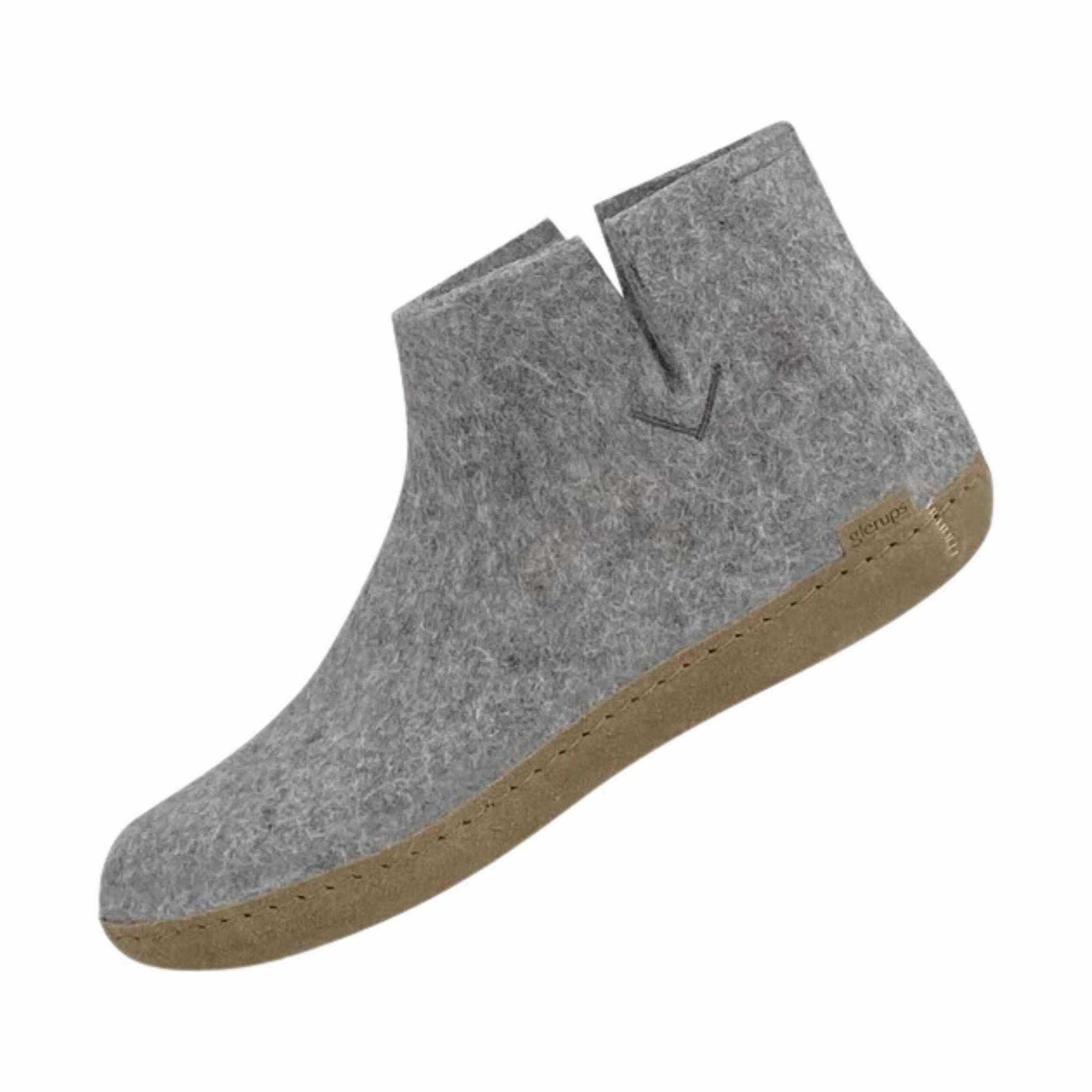 Glerups Boot With Leather Sole Slipper - Grey Suede Metallic Edge Weatherproof Seam Sealing