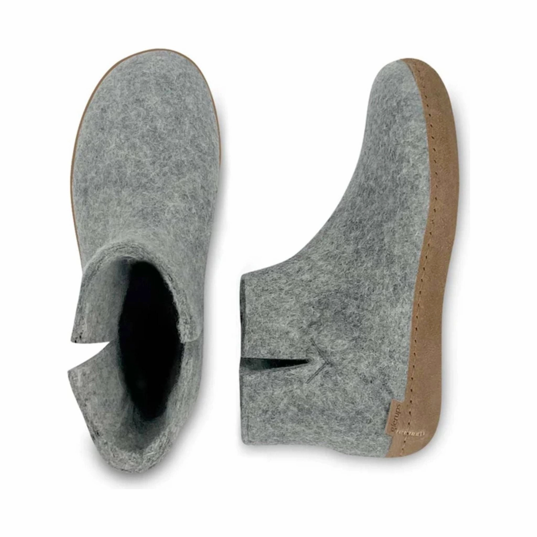 Ventilated Footbed Glerups Boot With Leather Sole Slipper - Grey Suede