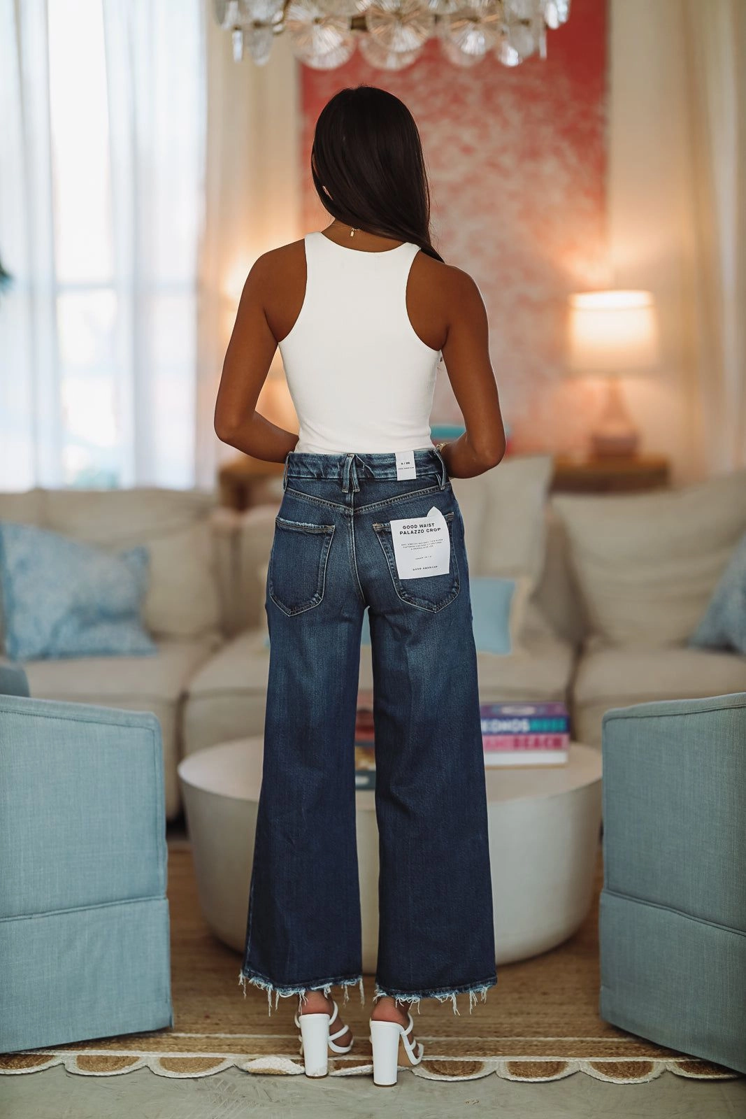 Fade Resistant Treatment Versatile Layering Good American Palazzo Crop Janes - Medium Wash