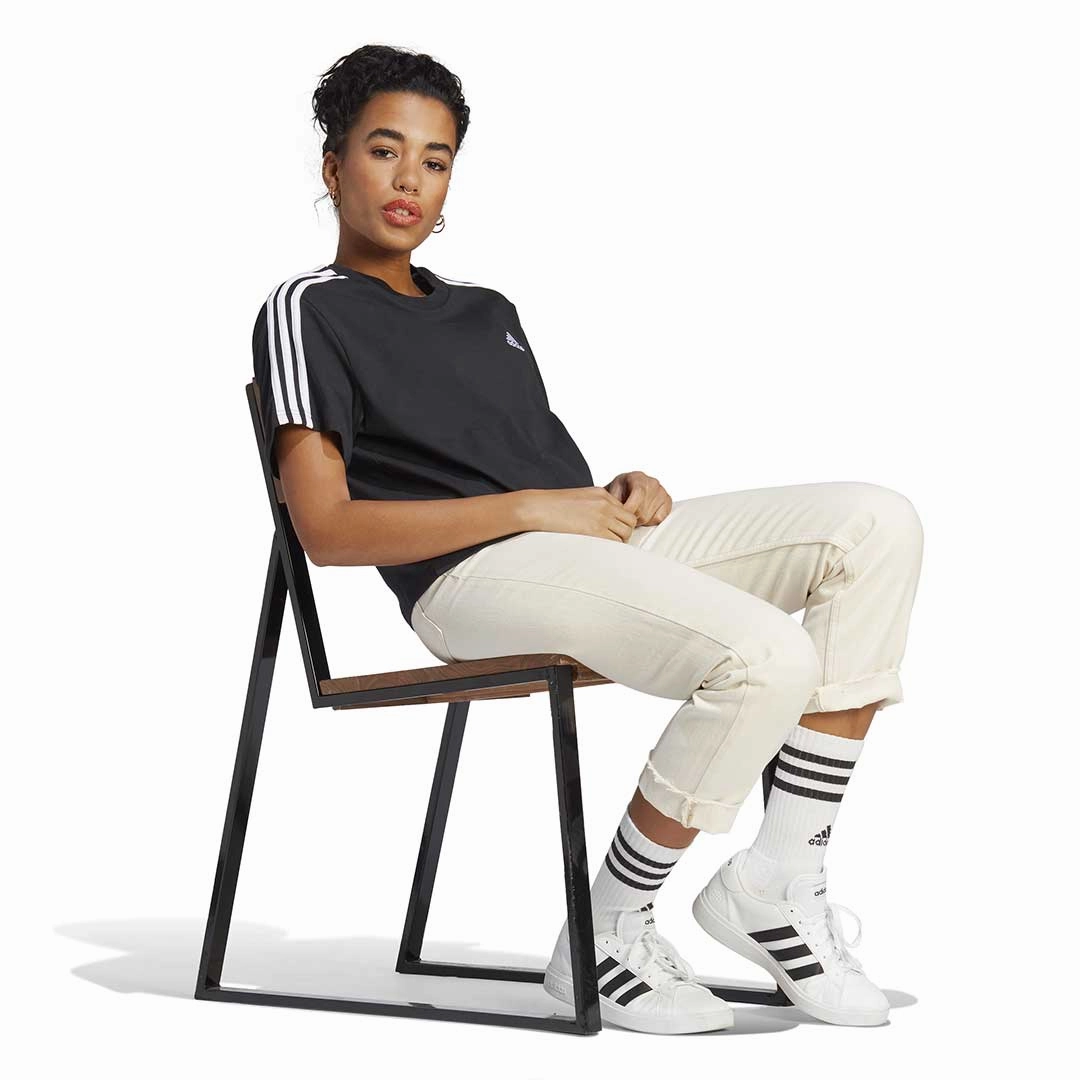 adidas - Women's Essentials 3 Stripes Crop T-Shirt (HR4913) WaterResistantFabric FullCoverageHood