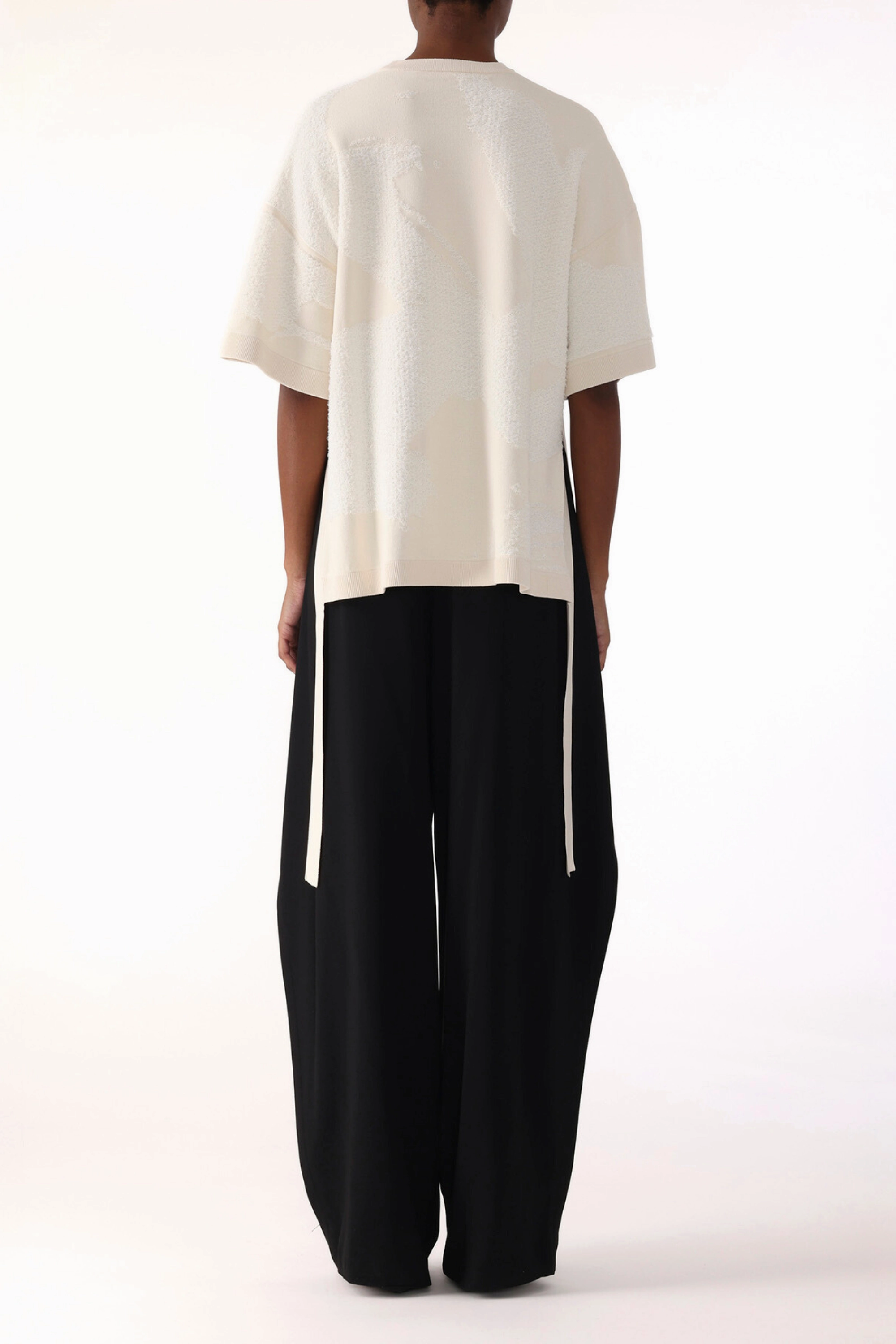 Brushed Microfiber Surface LOOPED FRINGE JACQUARD TSHIRT SWEATER WITH ARTWORK