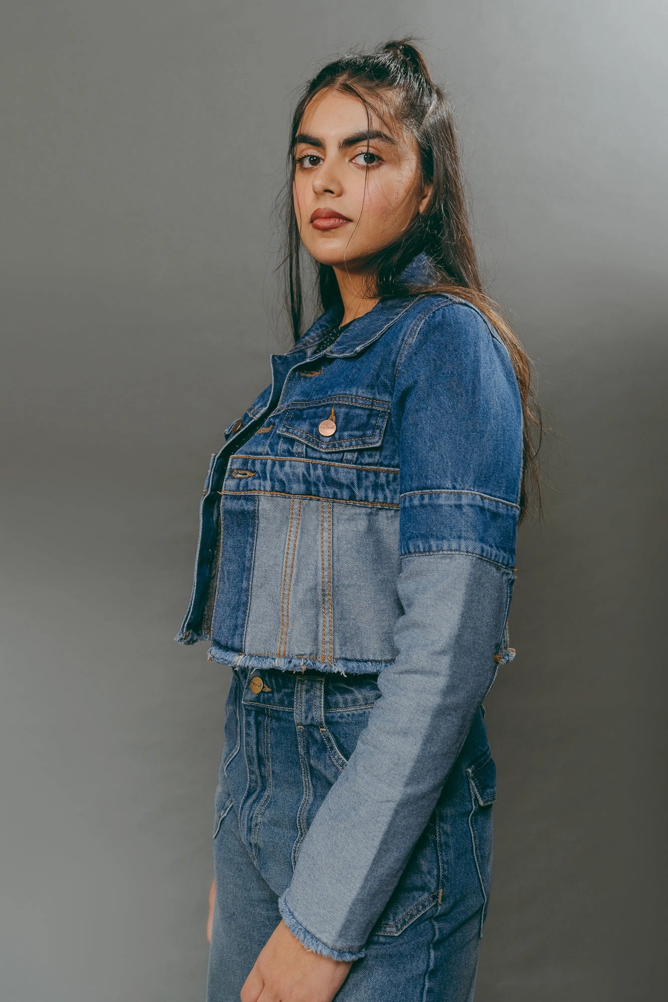 Half & Half Reverse Denim Jacket Reinforced Seam Construction