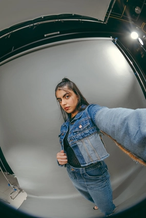 RubberizedTrim Practical Everyday Fit Half & Half Reverse Denim Jacket