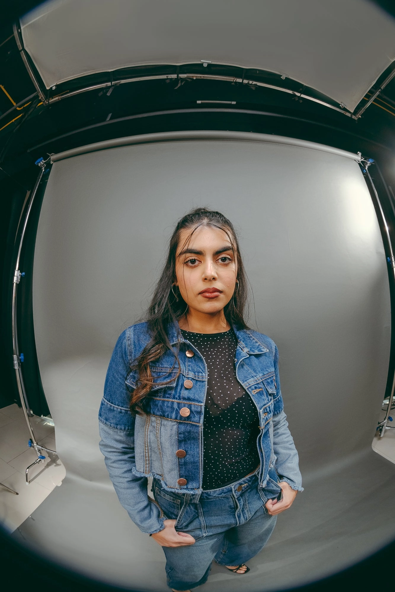 Many Pockets Reversible Dual Layer Half & Half Reverse Denim Jacket