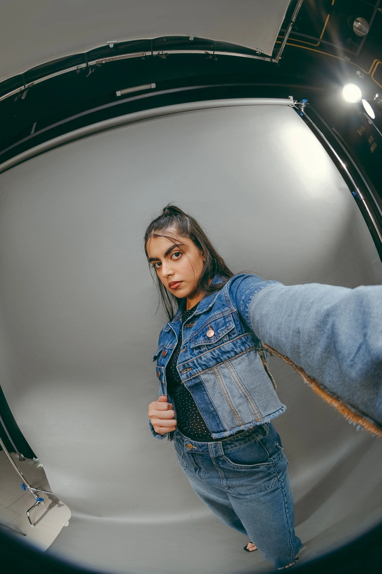 RubberizedTrim Practical Everyday Fit Half & Half Reverse Denim Jacket