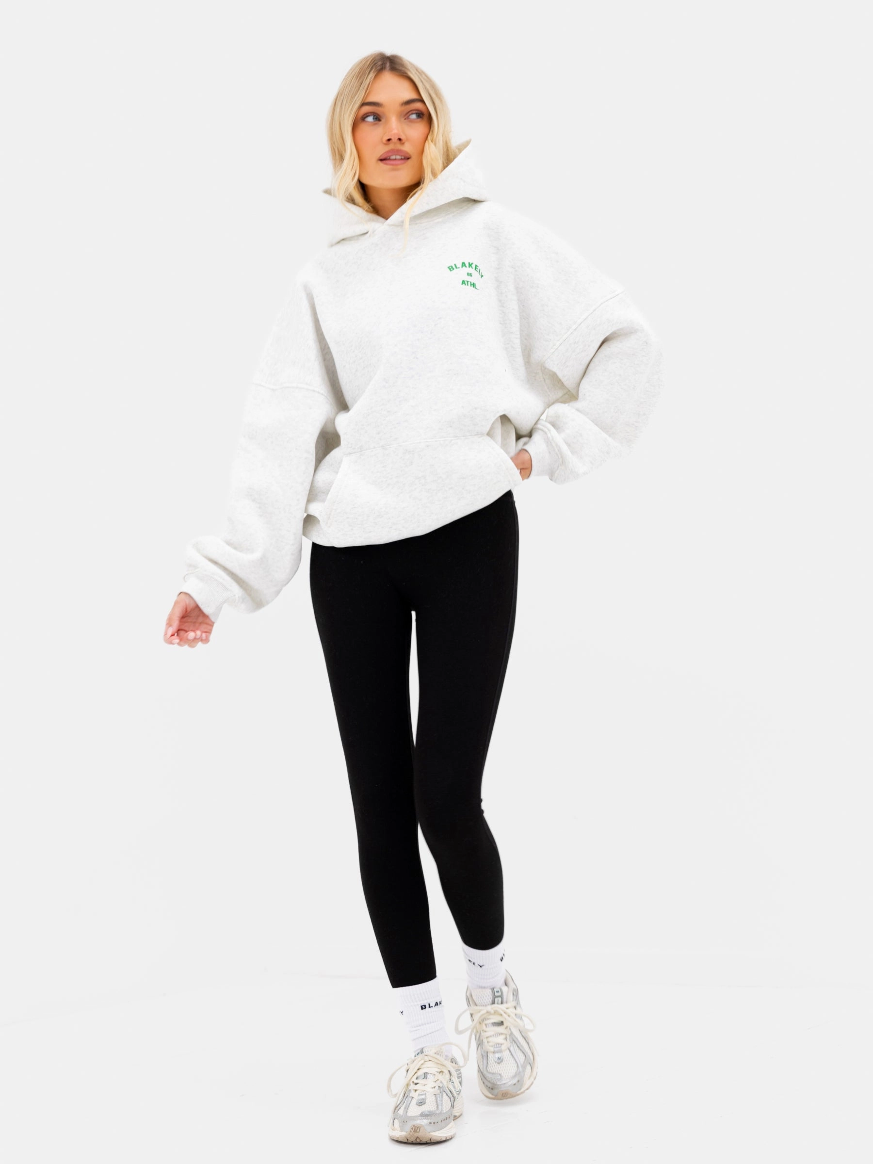 Hallie Oversized Hoodie - Marl White & Bold Green Cozy Flex