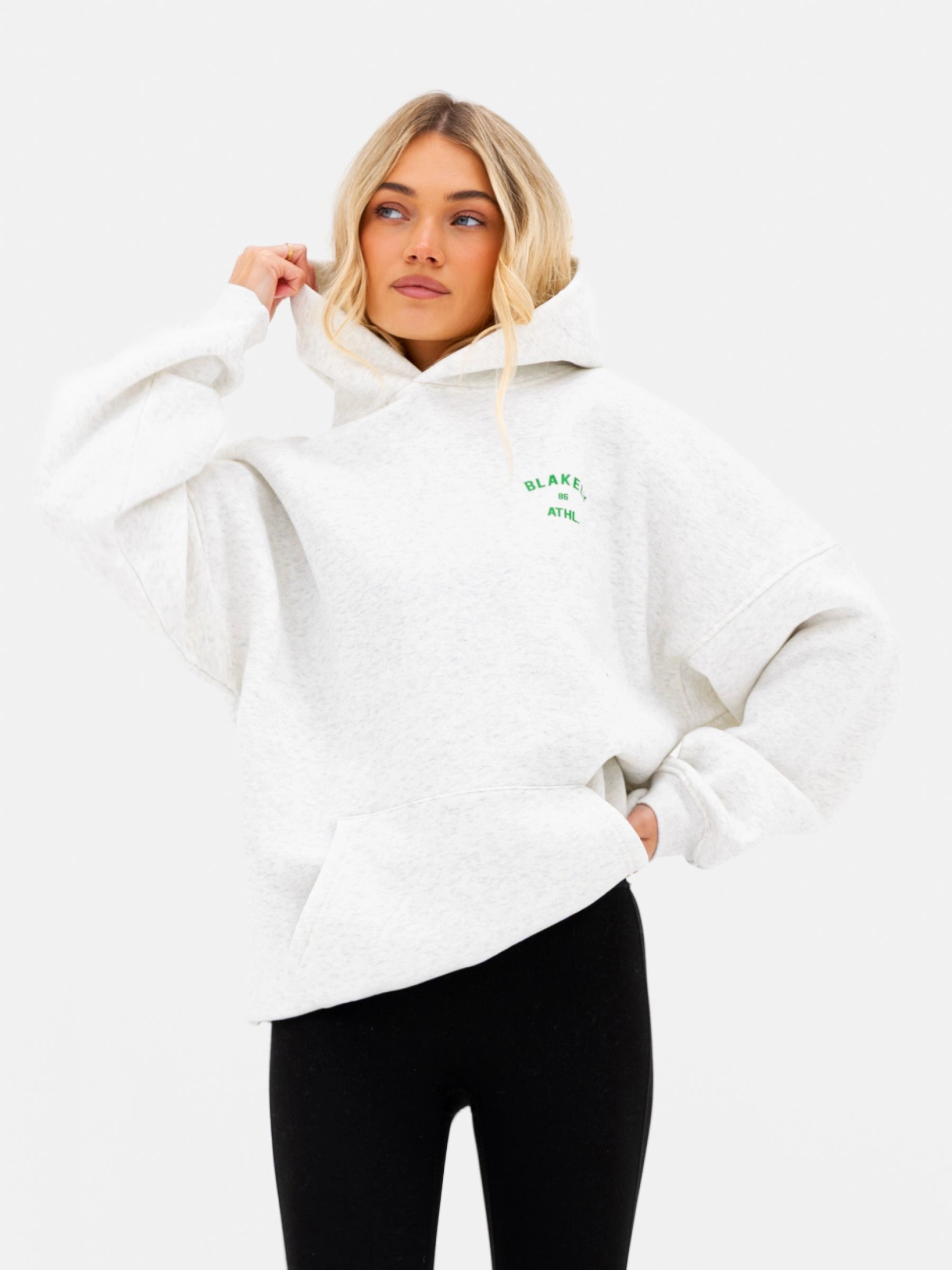 Hallie Oversized Hoodie - Marl White & Bold Green Winter Night