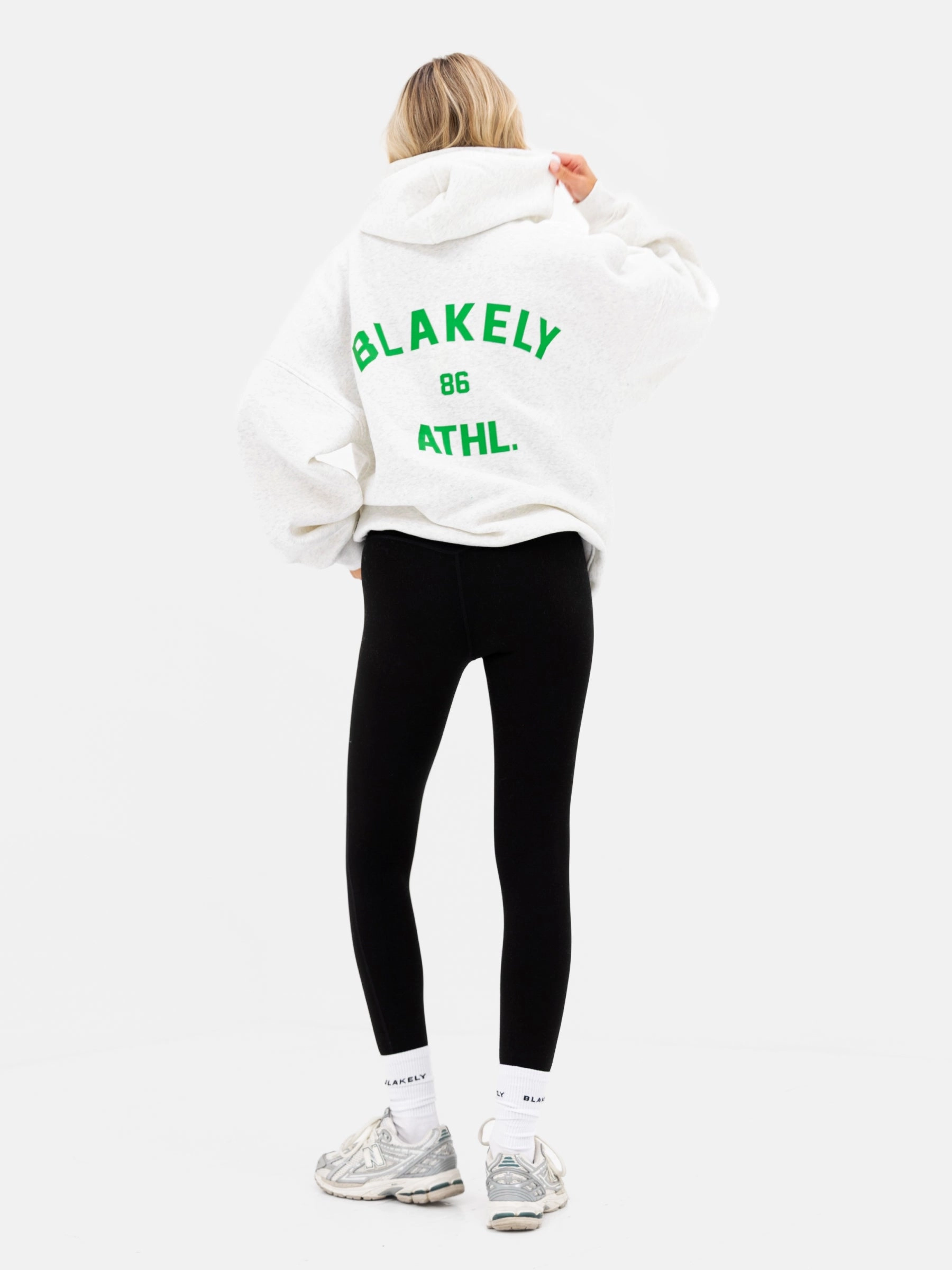 Hallie Oversized Hoodie - Marl White & Bold Green Sun wear Comfy Layers