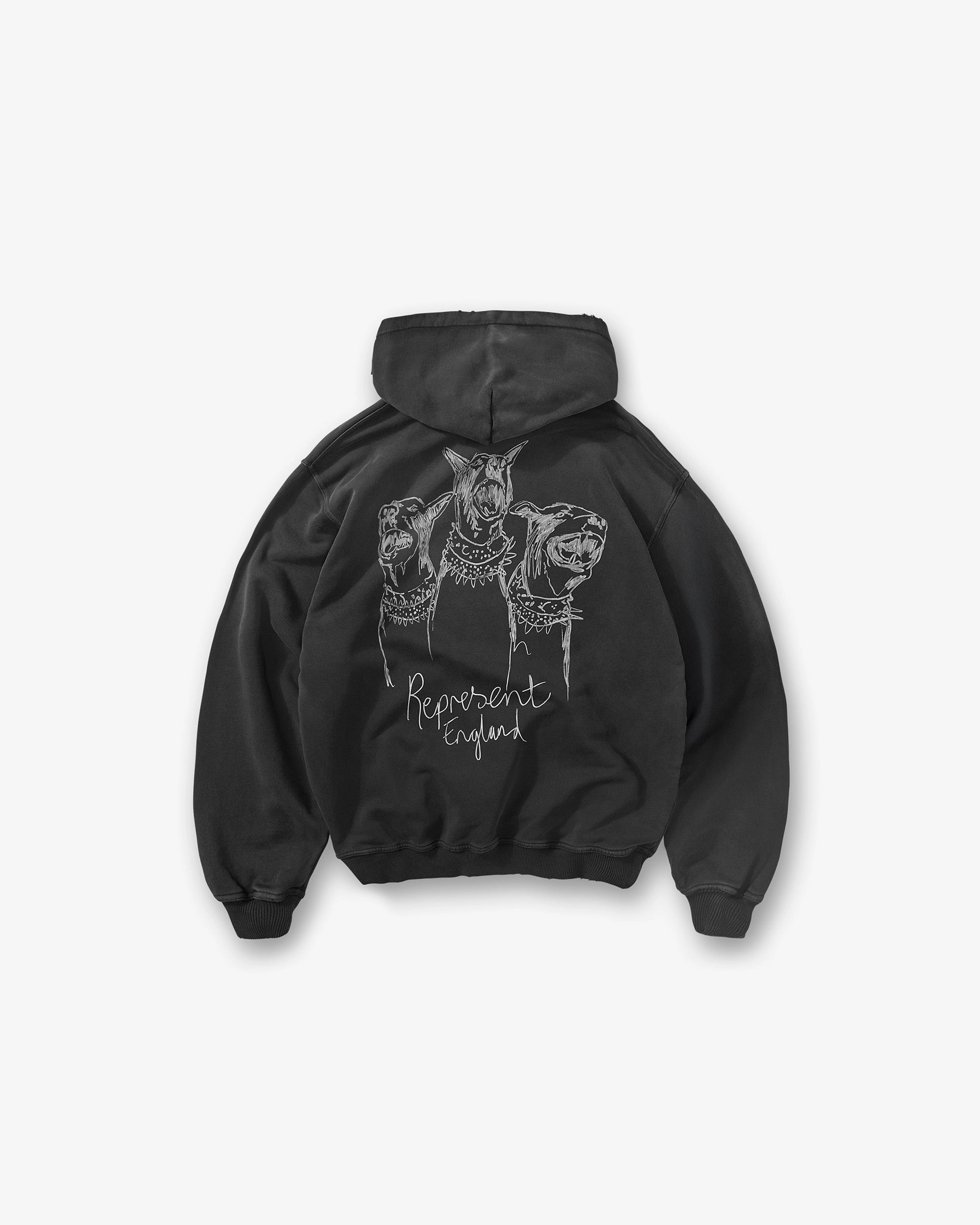 Minimal Fit Asian style Hand Drawn Thoroughbred Hoodie - Aged Black