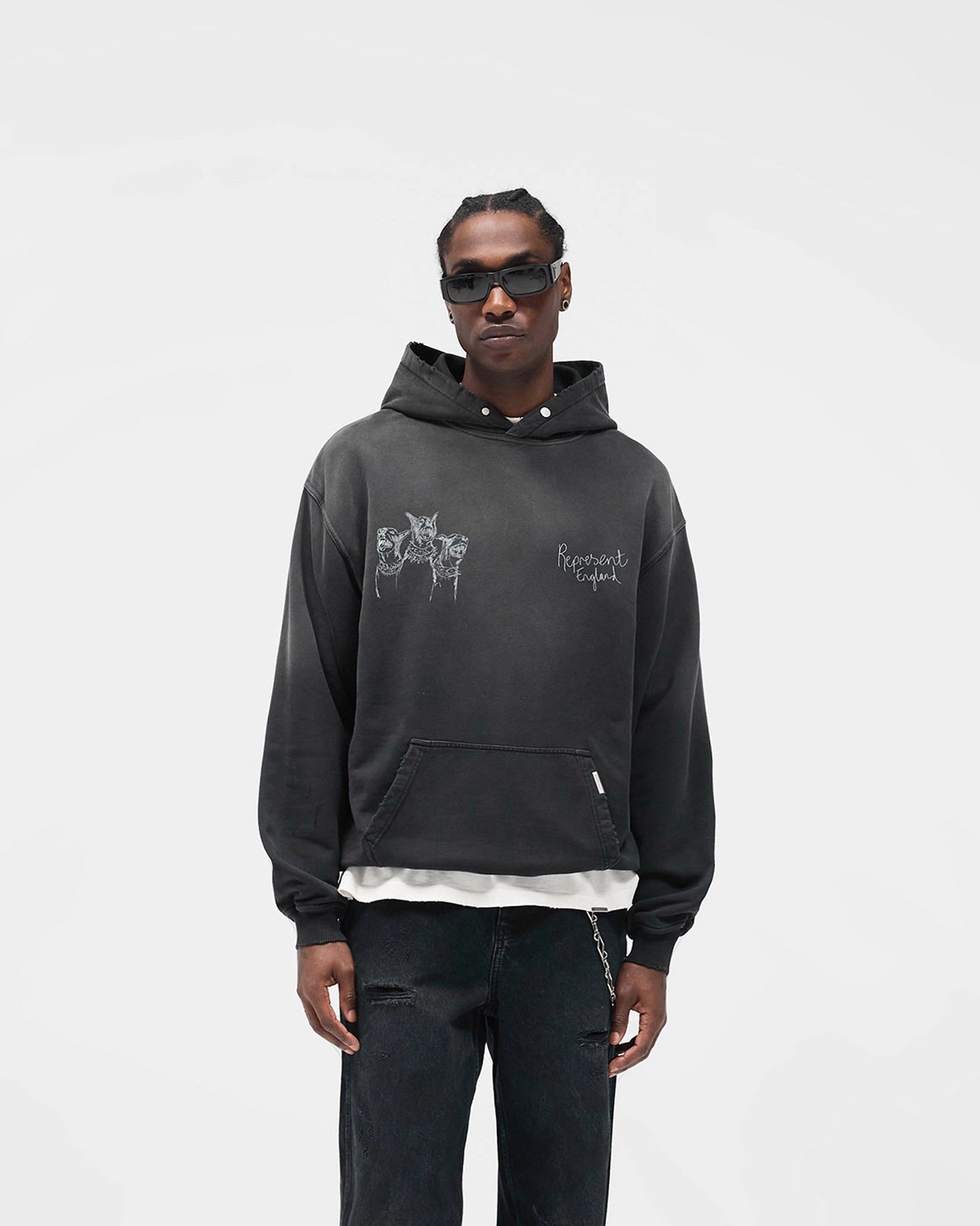 Roomy Comfort Hand Drawn Thoroughbred Hoodie - Aged Black