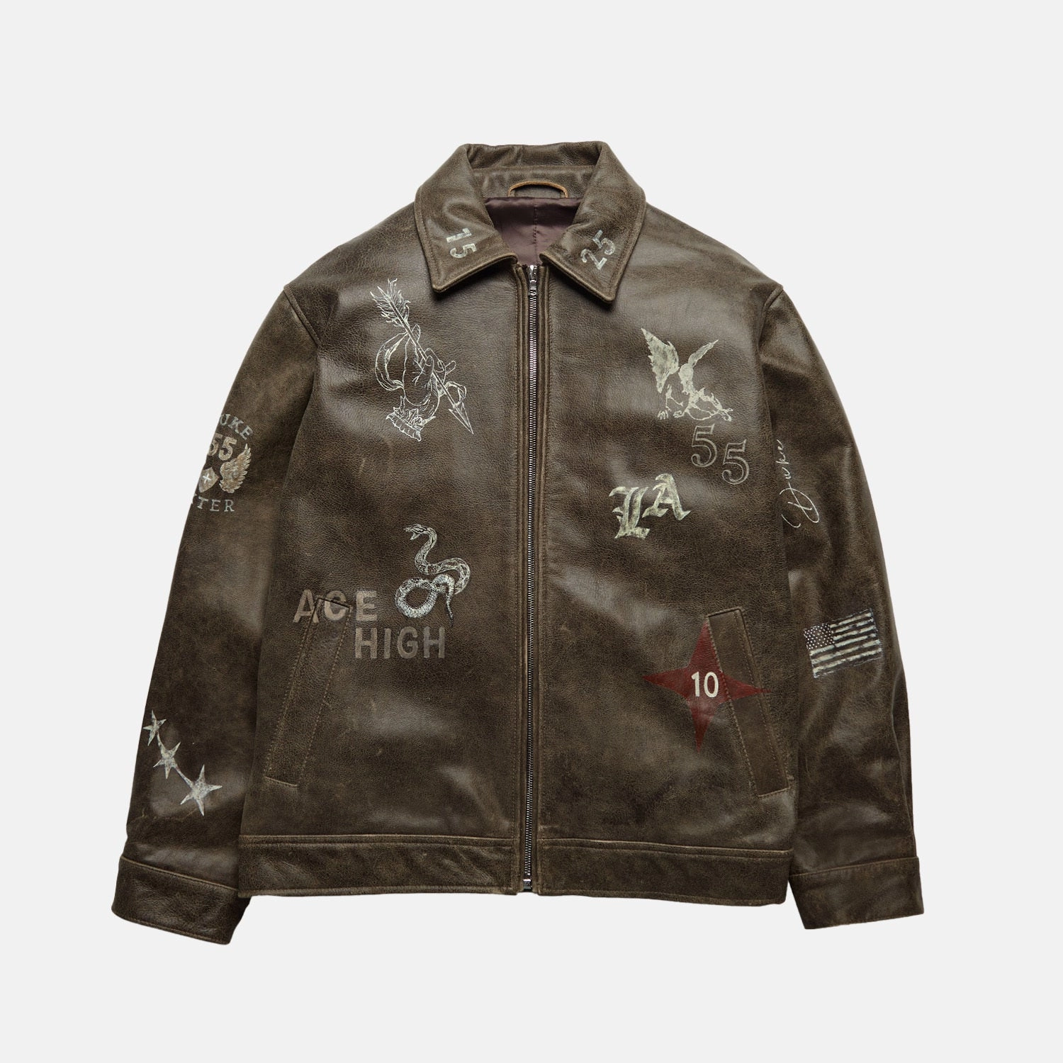 Warmth Without Bulk Light Travel Piece Hand-Painted Dark Brown Leather Jacket