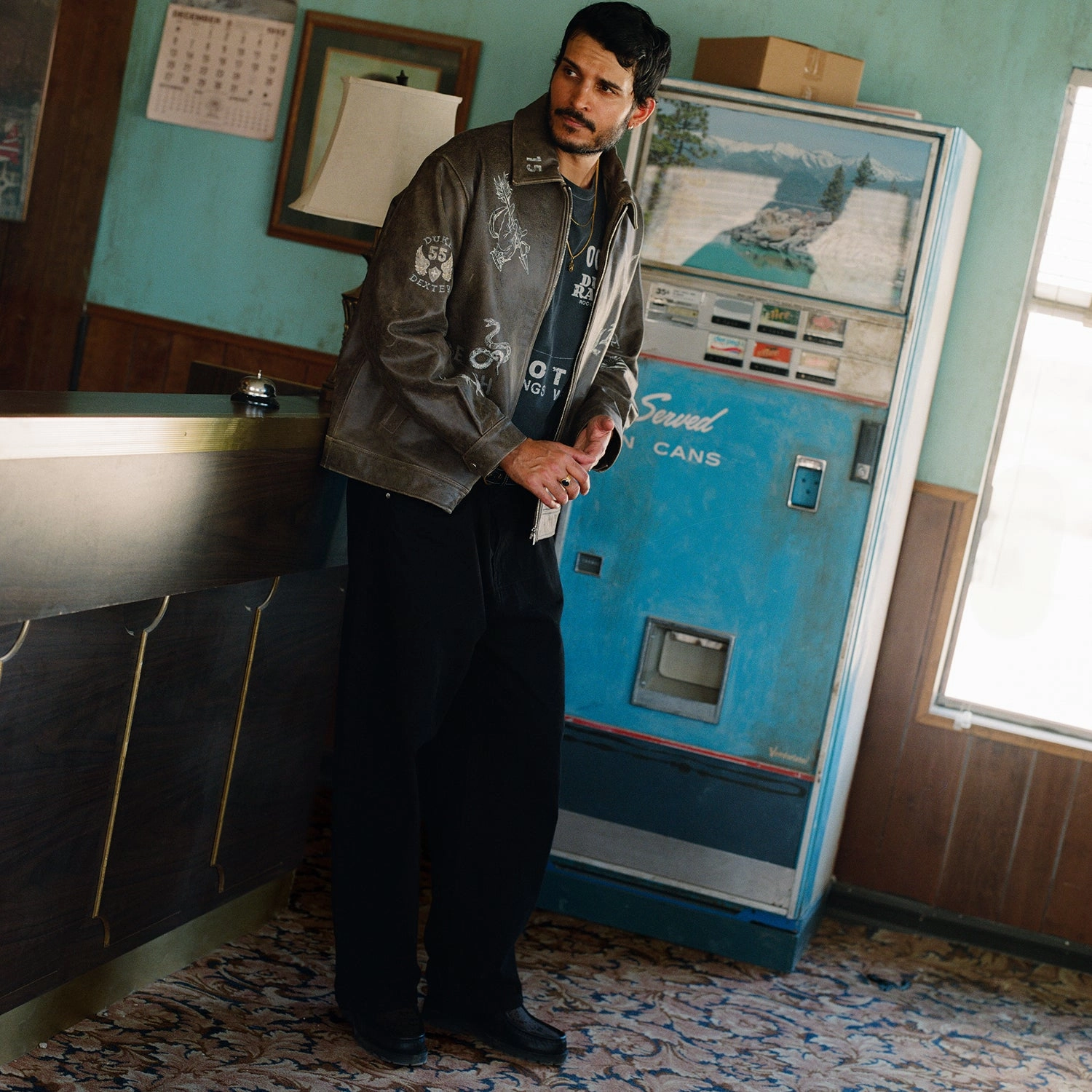 Durable Outer Shell Hand-Painted Dark Brown Leather Jacket