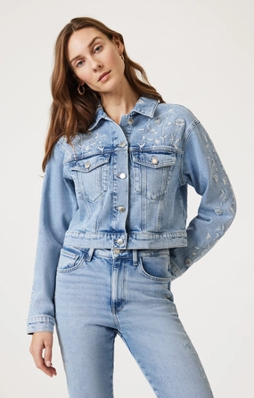 High-waisted HARMONY DENIM JACKET IN LIGHT BLUE BLOOM DENIM