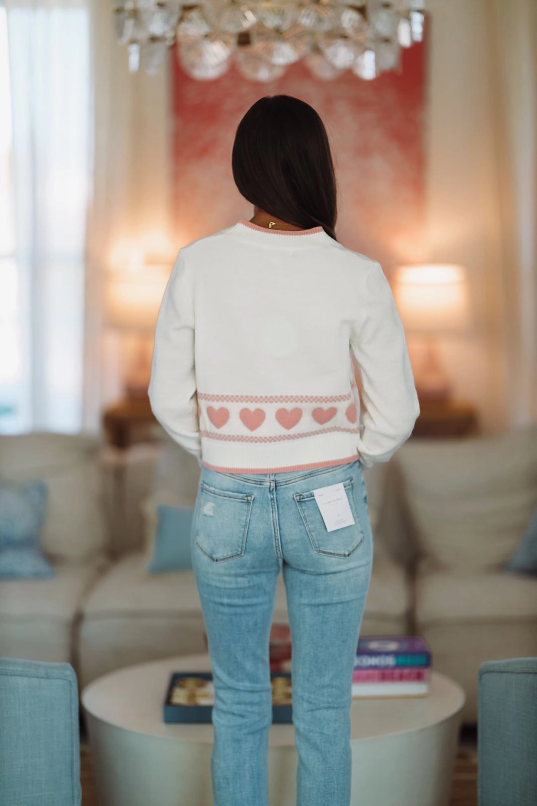 Temperature Regulating Fabric QuickDrying Heart to Heart Cropped Cardigan - White and Pink