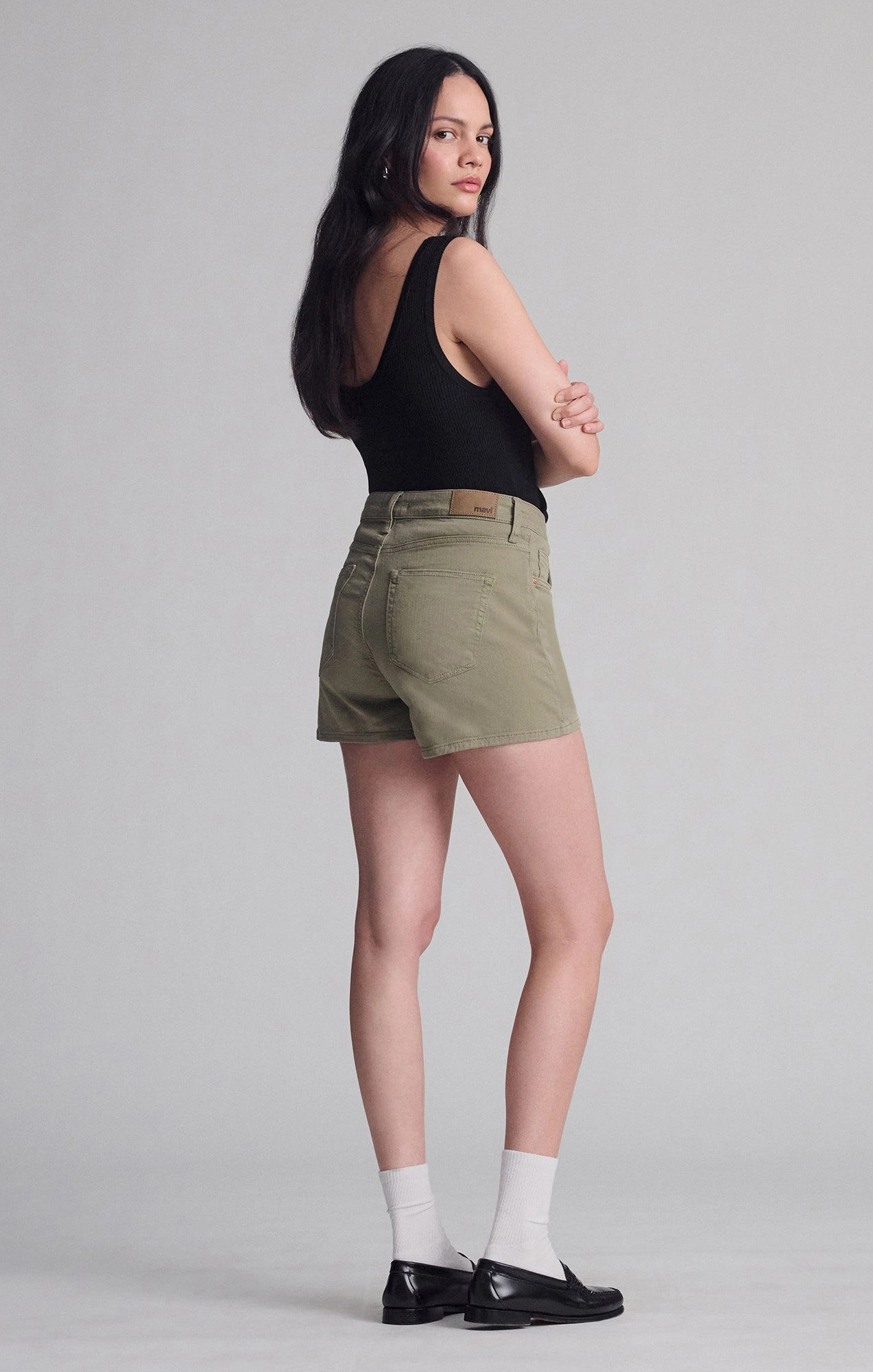 HEIDI STRAIGHT LEG SHORTS IN GREEN FLEX BLUE Beach Bound Non Irritating Seams