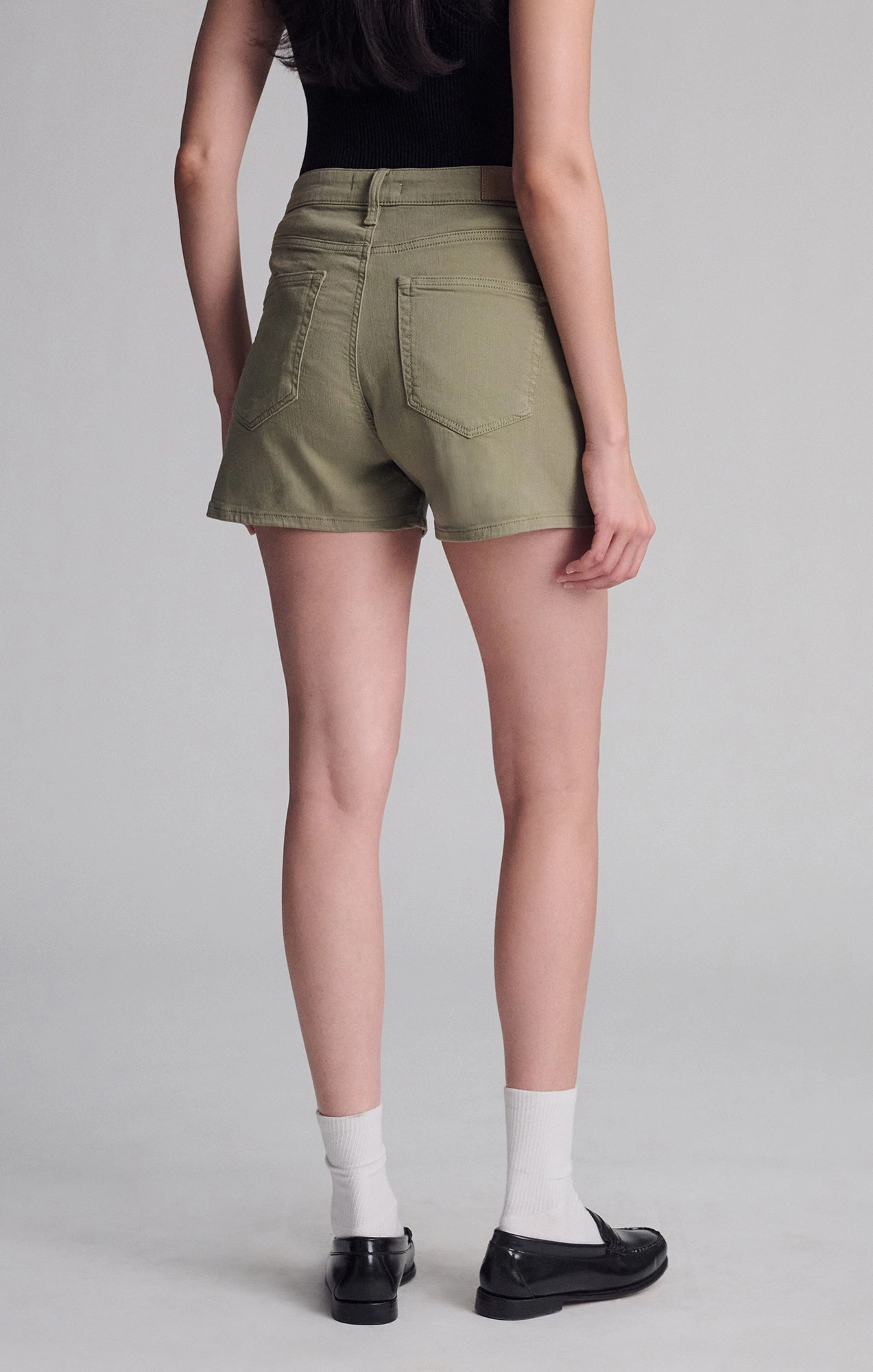 HEIDI STRAIGHT LEG SHORTS IN GREEN FLEX BLUE Reinforced Seams