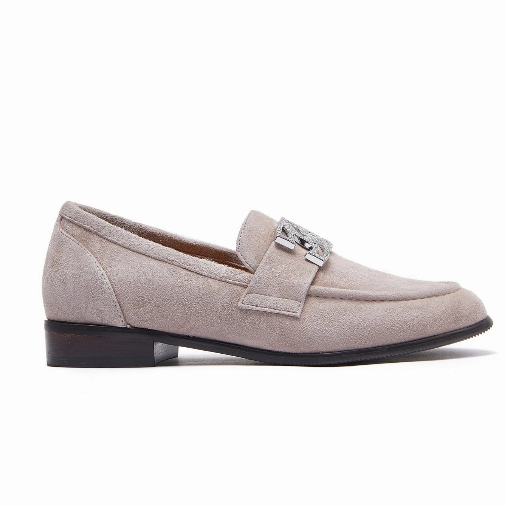 Heva - Taupe Suede Treaded Sole Stacked Heel