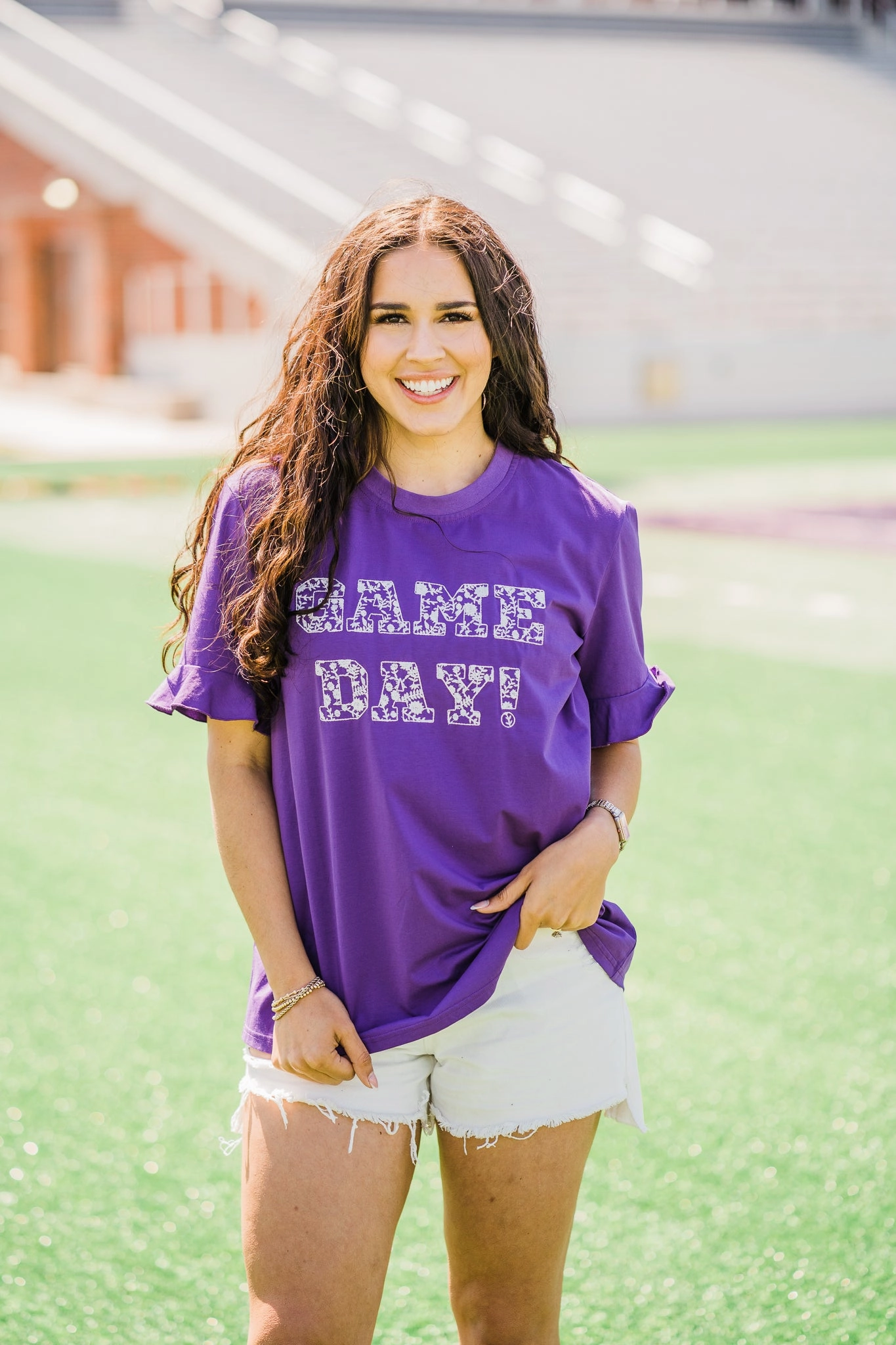 Tagless Comfort Ventilated Panel Design Purple & White Game Day Spirit Tee by Layerz