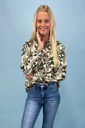 Sunset Sangria Button Up Top FoamReinforcedCollar Hydrophobic Surface Treatment