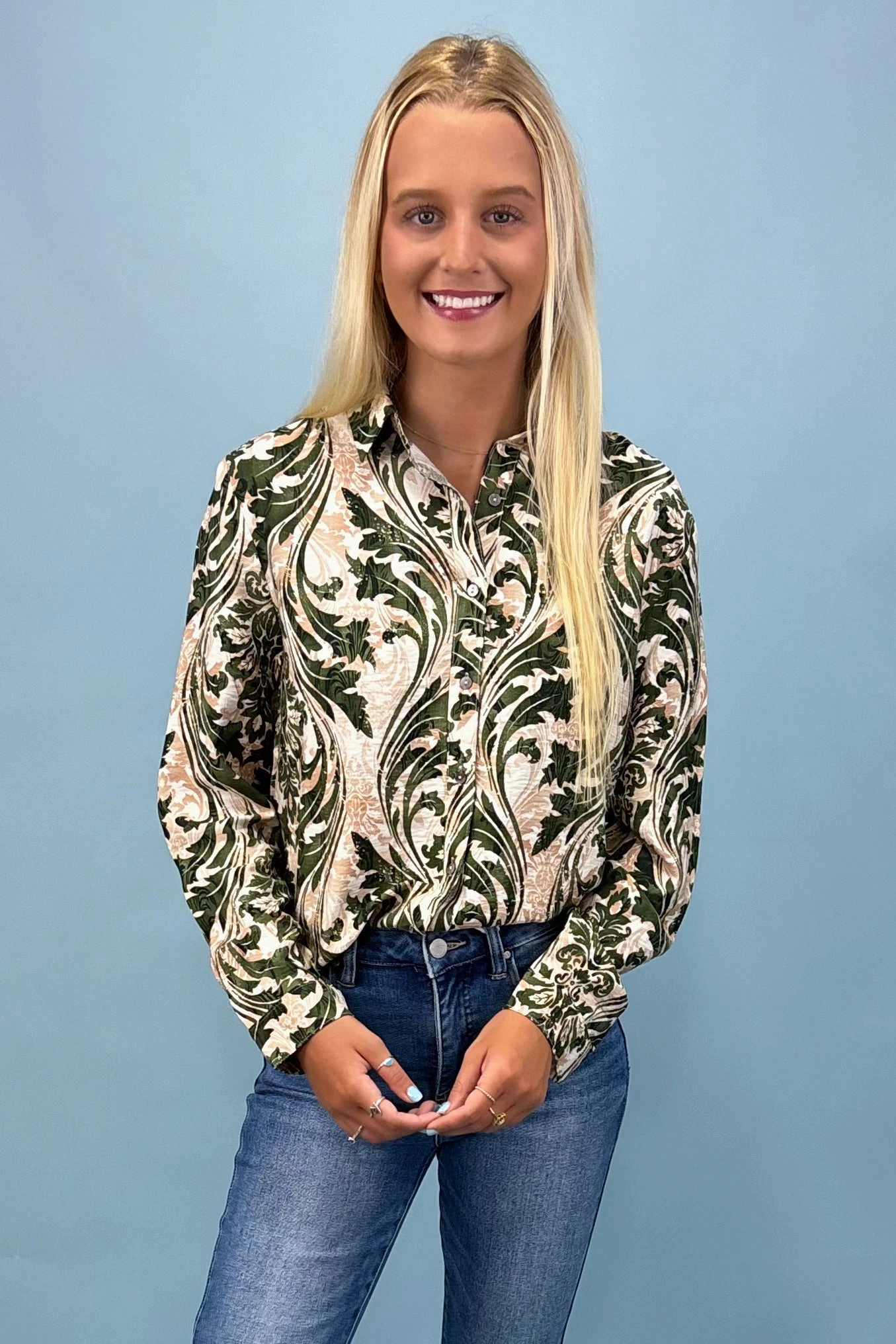 Sunset Sangria Button Up Top UltraSoft Blend Anti Odor Finish