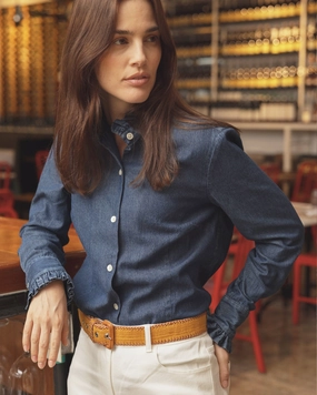 Ruffle Shirt in Denim Interlock Weave