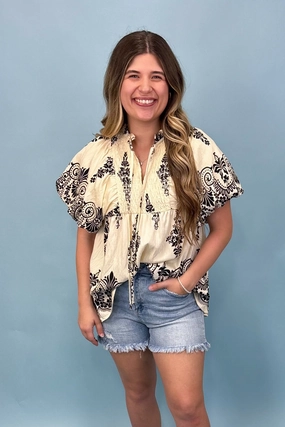 Oh So Chic Cream Smocked Top NoRoll Hem Technology