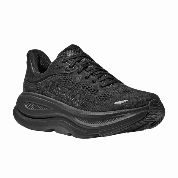 running with a hat Energy Redirecting Grooves Hoka Women's Bondi 9 Black/Black