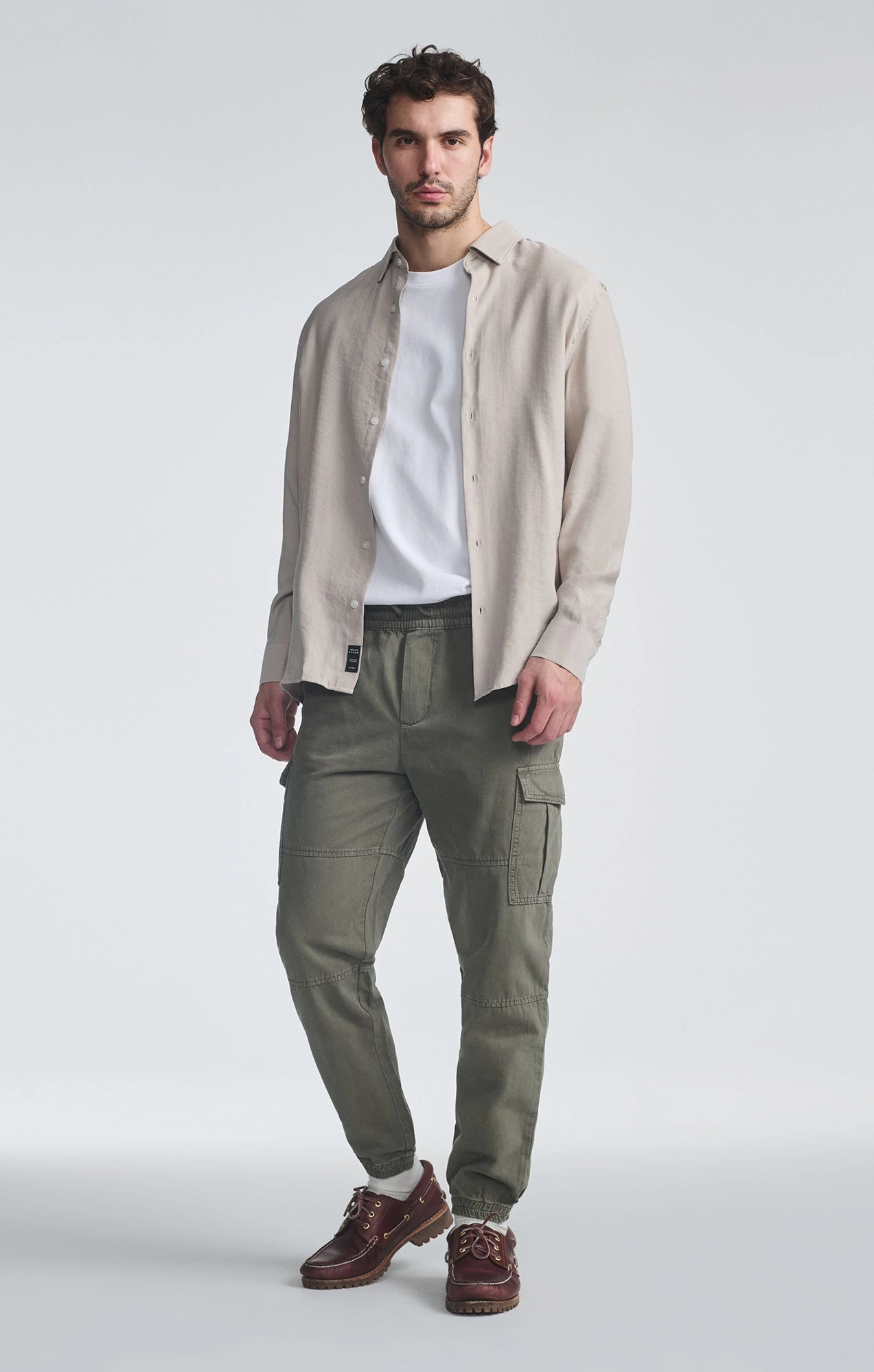 Sport Performance Design Easy Care Fabric Finish DOUBLE POCKET CUFFED CARGO PANTS IN SMOKEY OLIVE