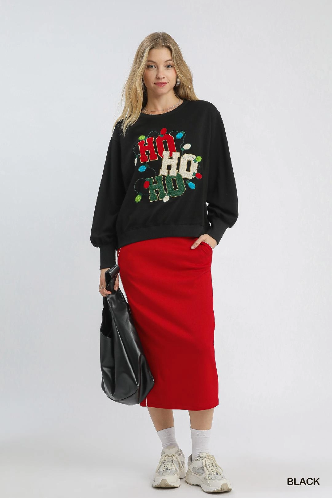 Ho Ho Ho French Terry Sweatshirt/Black TonalStitching LongLastingDurability