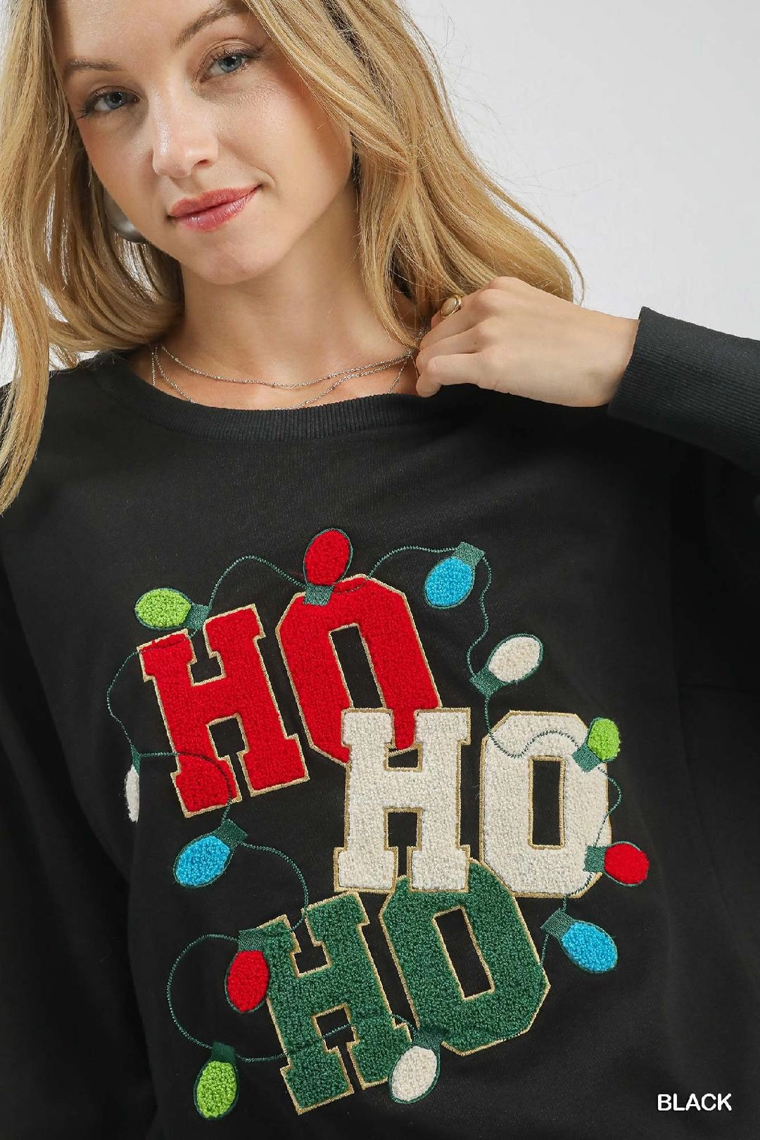 Ho Ho Ho French Terry Sweatshirt/Black Anti Static Cloth Blend Formal Tank