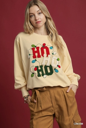 Antibacterial Fabric Ho Ho Ho French Terry Sweatshirt/Cream