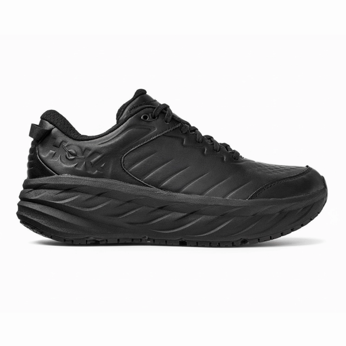 Hoka One One Women's Bondi SR Black Leather Abrasion Resistant Sole Relax Mode