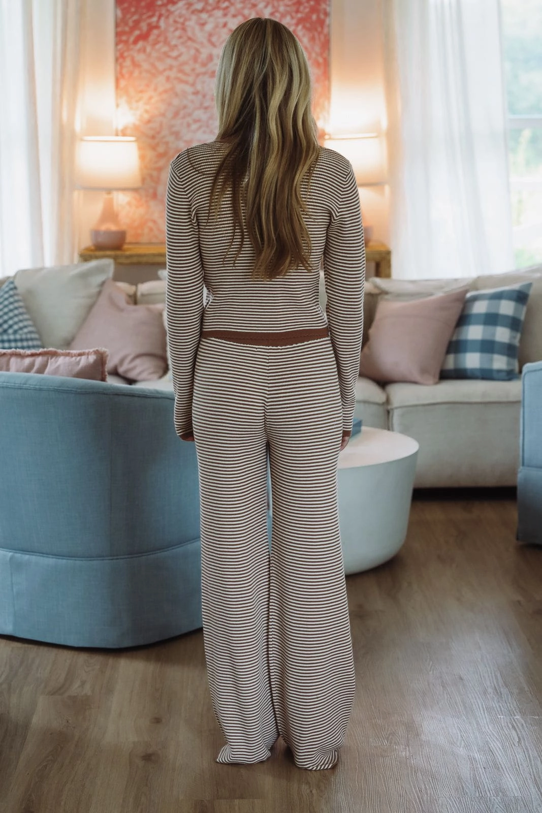 Honestly Striped Sweater Top - Mocha and Cream Tencel Blend Fabric