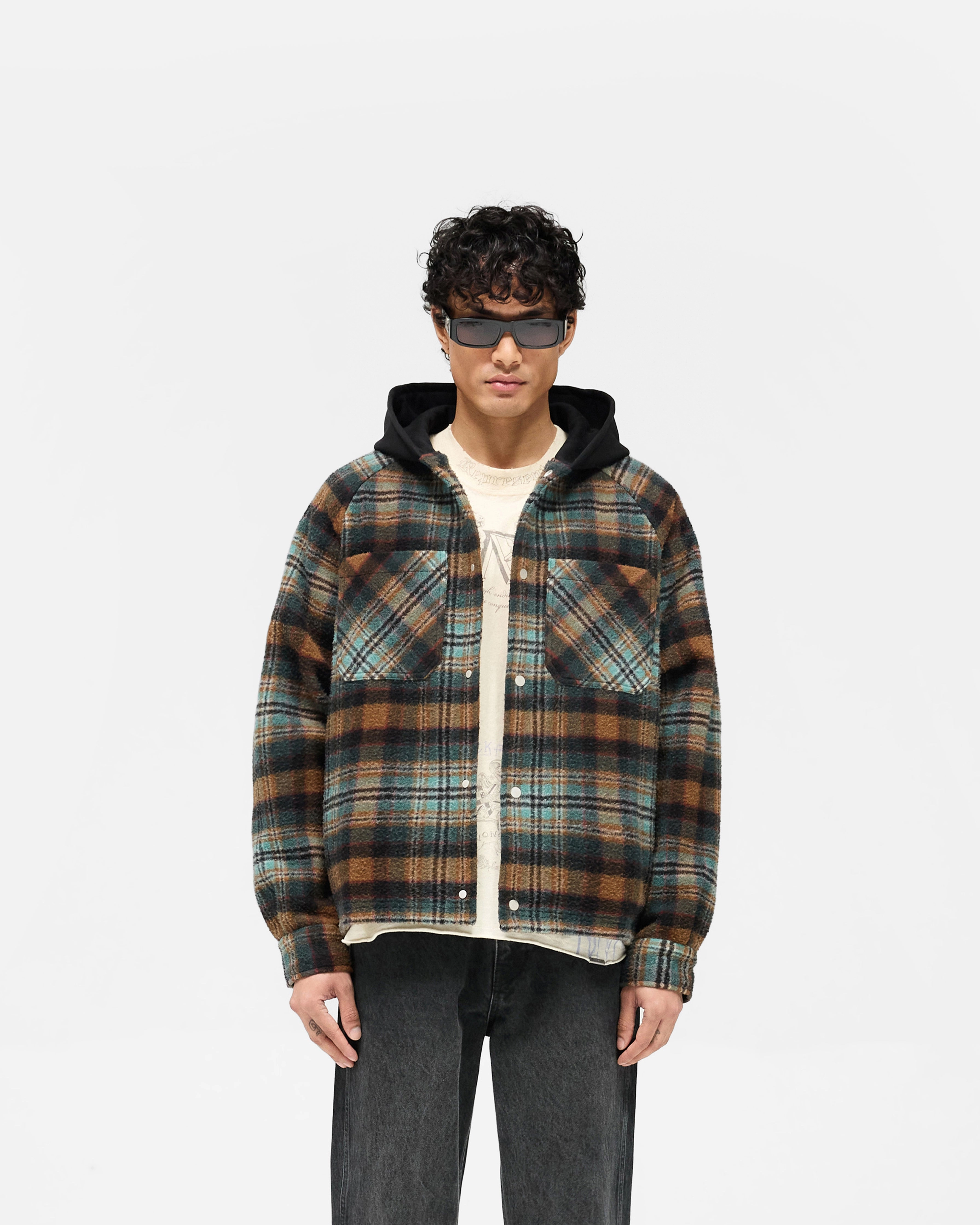 Pastel Shade Sleek Fit Hooded Overshirt - Check