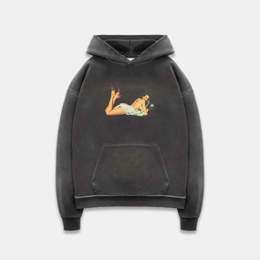 Pin Up Washed Black Hoodie indoor relaxation Cozy Sense