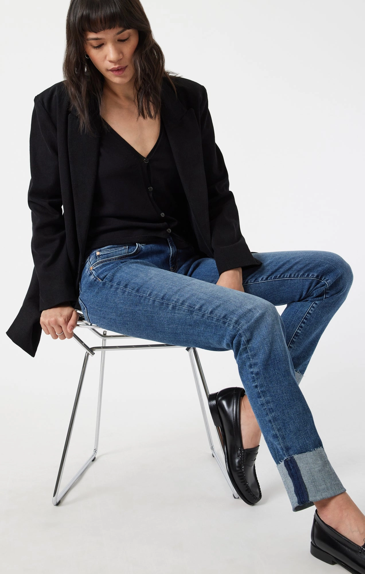 Unisex Fashion Comfort Stretch Technology EMMA SLIM BOYFRIEND IN MID USED FLEX BLUE